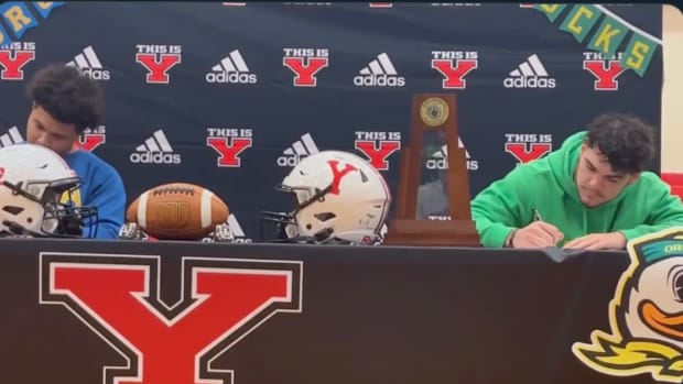 Isaiah Patterson and Brayden Platt from Yelm High School sign with UCLA and Oregon, respectively.